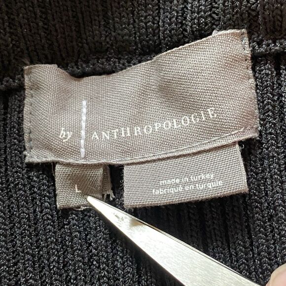 Anthropologie Black Rib Knit Maxi Skirt Side Slits Pull-On Stretch Size Large - Picture 3 of 10